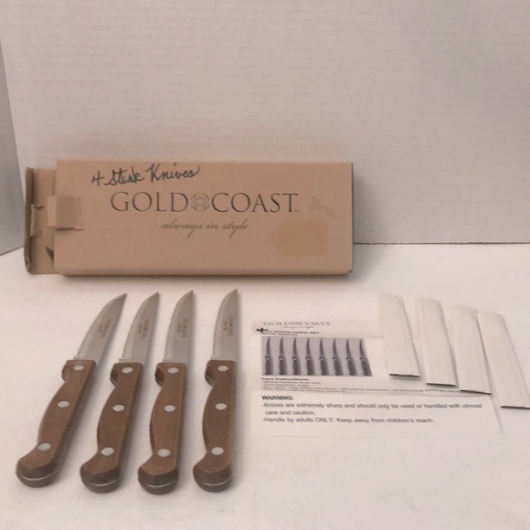 Gold Coast Kitchen Gold Coast 4 Piece Steak Knife Set Wooden Handle